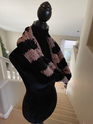 Black & Beige Velvet Infinity Scarf