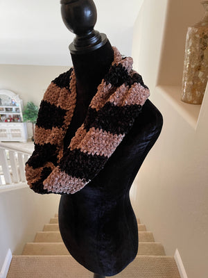 Black & Beige Velvet Infinity Scarf