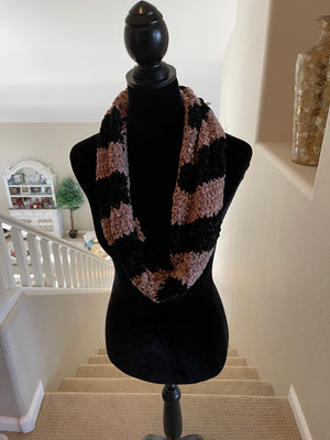 Black & Beige Velvet Infinity Scarf
