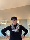 Black & White Striped Hand Knitted Infinity Scarf