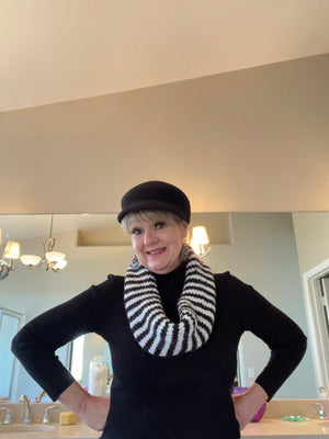 Black & White Striped Hand Knitted Infinity Scarf