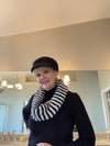 Black & White Striped Hand Knitted Infinity Scarf