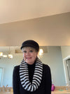 Black & White Striped Hand Knitted Infinity Scarf