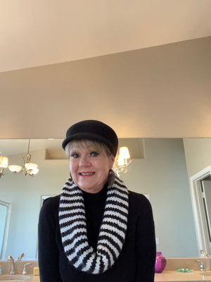 Black & White Striped Hand Knitted Infinity Scarf