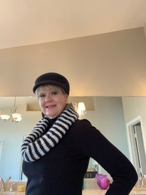 Black & White Striped Hand Knitted Infinity Scarf