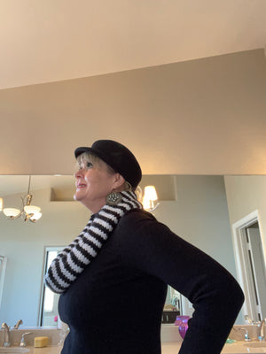 Black & White Striped Hand Knitted Infinity Scarf