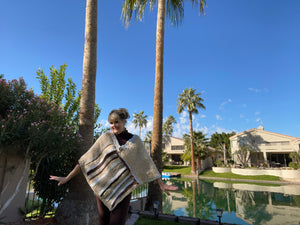Multi-Colored Beige, White & Brown Poncho