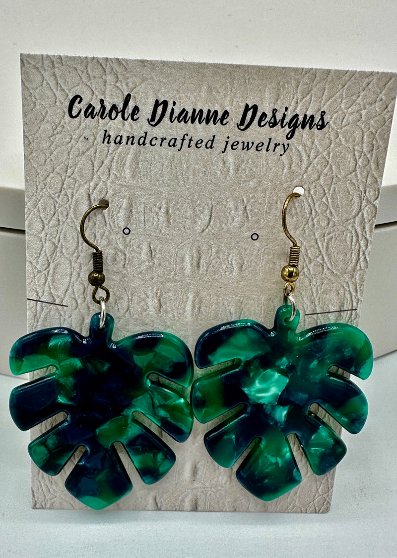 Resin Hypoallergenic Green Leaf Earrings