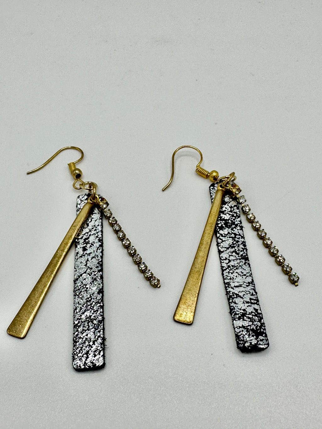 Black & Silver Leather Strip Earrings