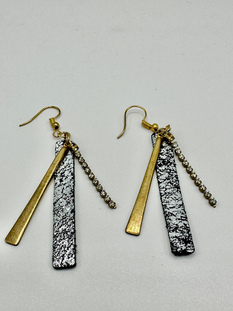 Black & Silver Leather Strip Earrings