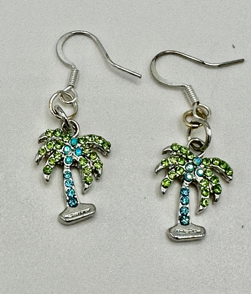 Green Rhinestone Palm Tree Hypoallergenic Earrings