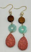 Orange, Blue & Brown Dangly Earrings
