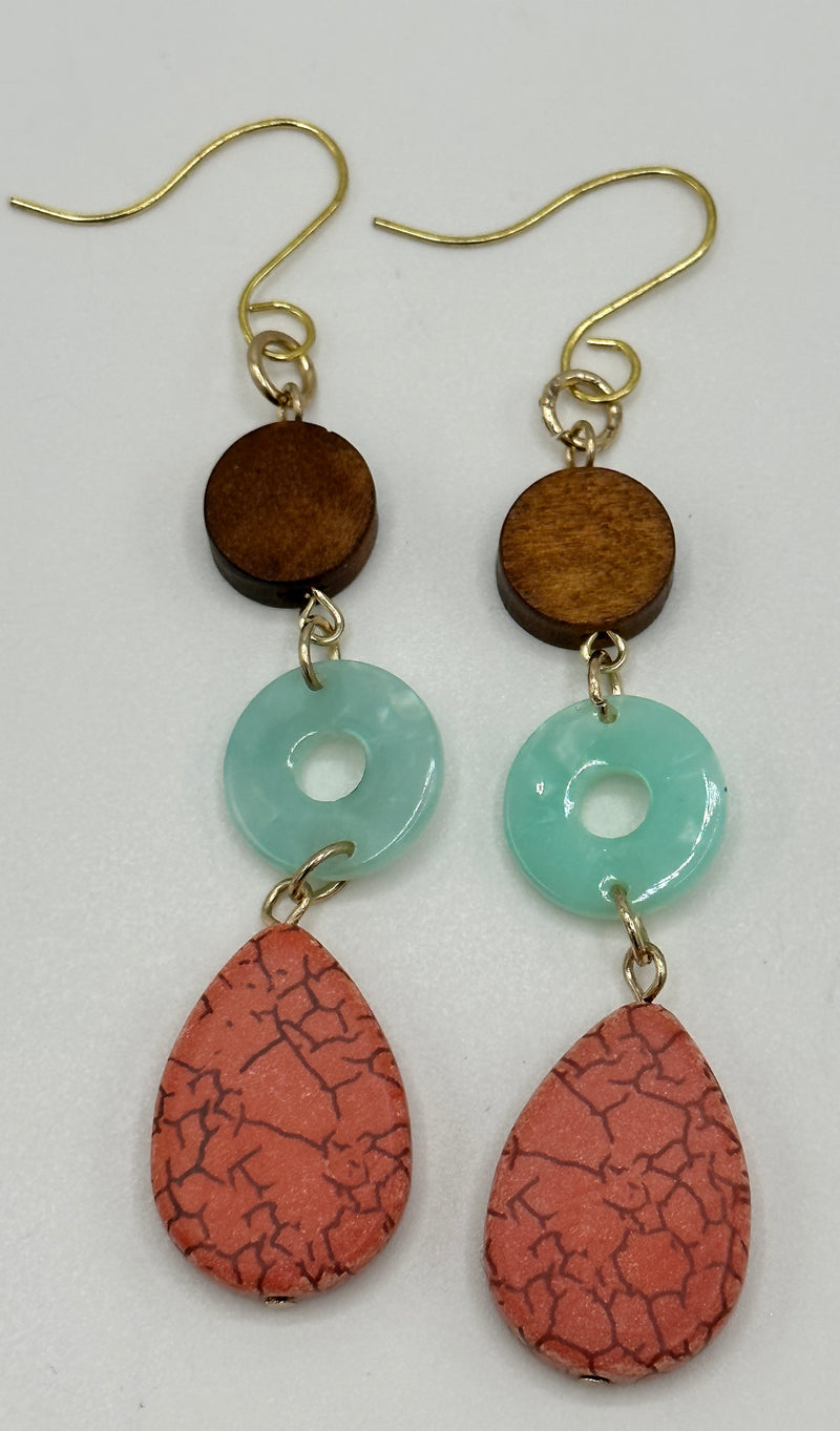 Orange, Blue & Brown Dangly Earrings