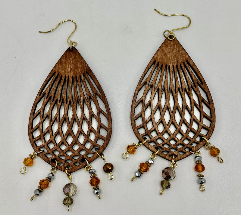 Brown Wooden Beaded Earrings
