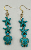 Turquoise Resin Star Fish & Sea Turtle Hypoallergenic Earrings