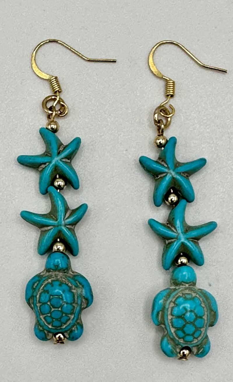 Turquoise Resin Star Fish & Sea Turtle Hypoallergenic Earrings