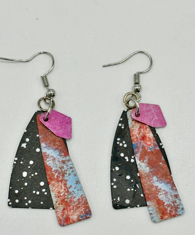 Multi-Colored Three Tier Metal Earrings