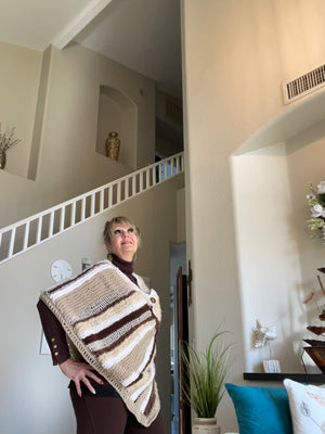 Multi-Colored Beige, White & Brown Poncho