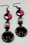 Three Tier Pink, Black & White Boho Earrings
