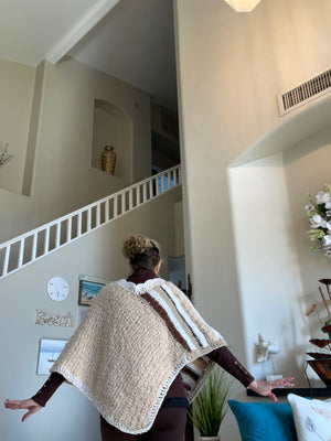 Multi-Colored Beige, White & Brown Poncho