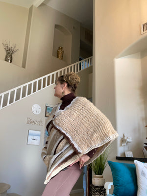 Multi-Colored Beige, White & Brown Poncho