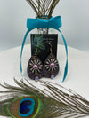 Plum Stamped Leather Earrings w/ Lavender Embellishment w/ Rhinestones