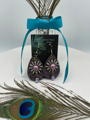 Plum Stamped Leather Earrings w/ Lavender Embellishment w/ Rhinestones