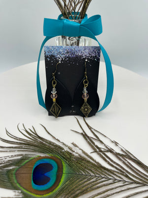 Black Leather Hypoallergenic Earrings w/Gold Medallions & Beads