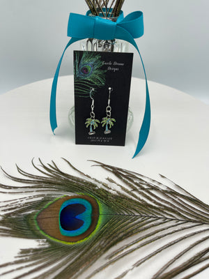 Green Rhinestone Palm Tree Hypoallergenic Earrings
