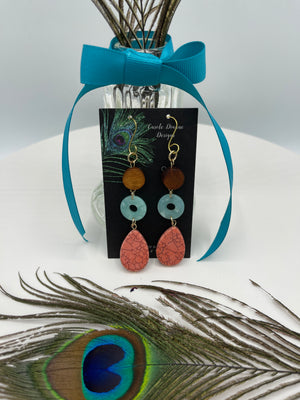 Orange, Blue & Brown Dangly Earrings