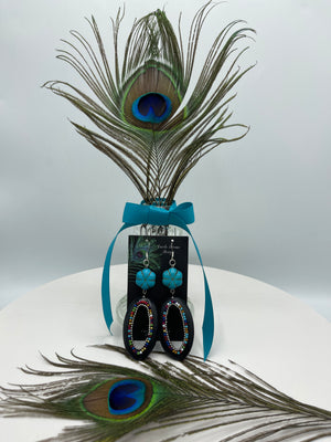 Stunning Black & Turquoise Oval Beaded Dangly Earrings