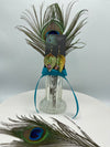 Gold & Teal Metallic Leather Earrings w/Green & Metallic Purple Beads
