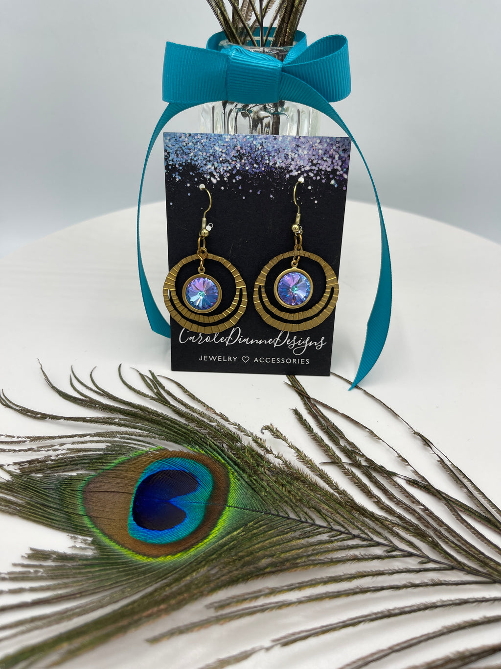 Gold Metal Circular Earrings w/ Austrian Crystal Inset