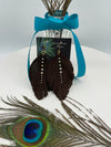 Brown Suede Leather Feather Earrings w/ 9 Rhinestones