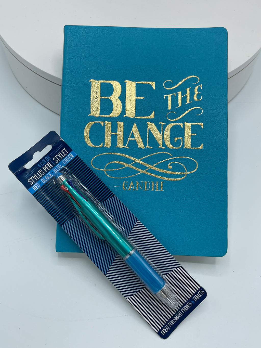 Turquoise Be the Change Journal w/ FREE Four Color Gel Pen/Stylus