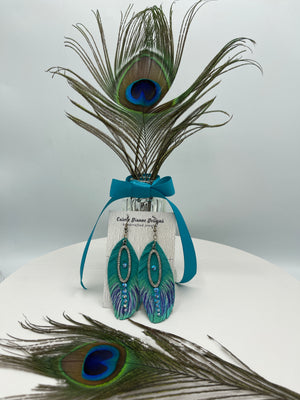 Hand Painted Leather Feather Earrings w/ Swarovski Crystals & Rhinestone Embellishments