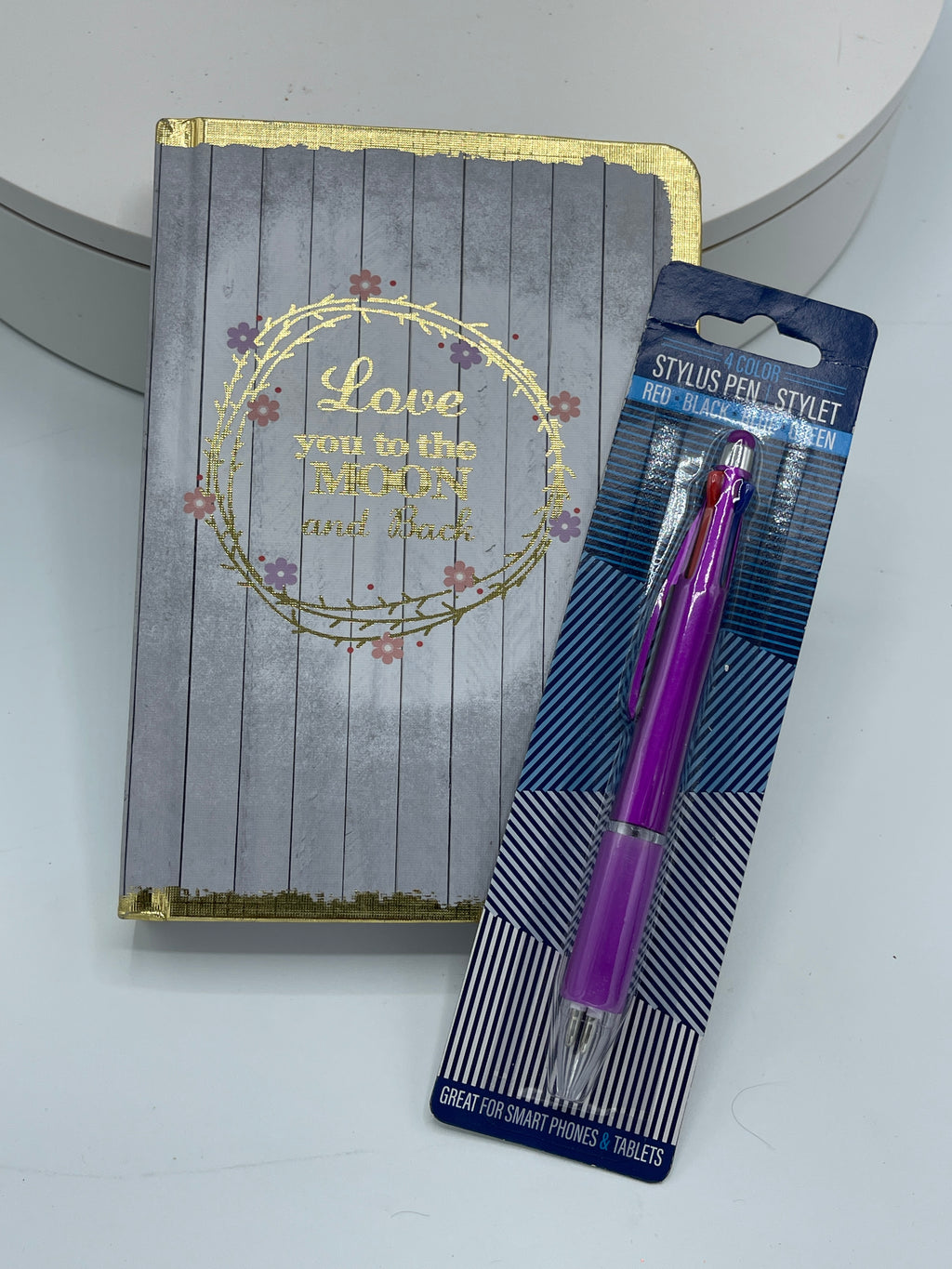 Love You to the Moon White Journal w/ Gold Trim w/ FREE Four Color Gel Pen/Stylus