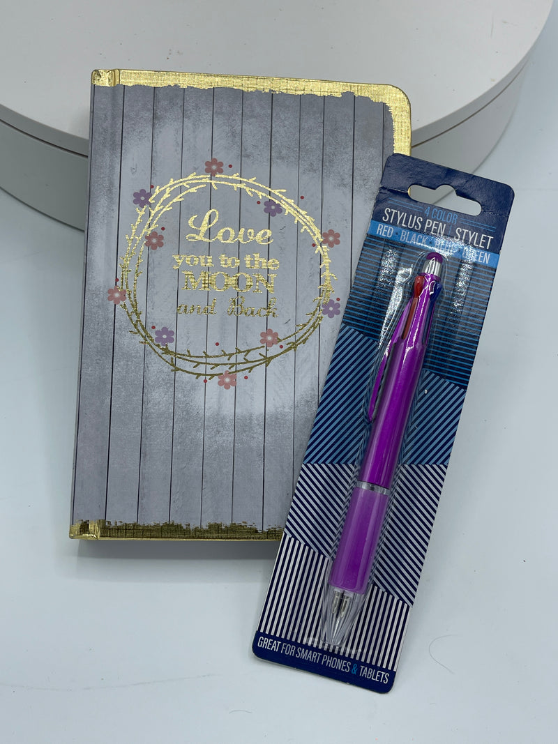 Love You to the Moon White Journal w/ Gold Trim w/ FREE Four Color Gel Pen/Stylus