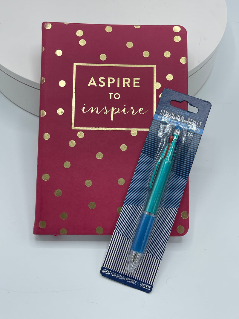 Aspire to Inspire Hot Pink & Gold Polka-Dot Journal w/ FREE Four Color Gel Pen/Stylus