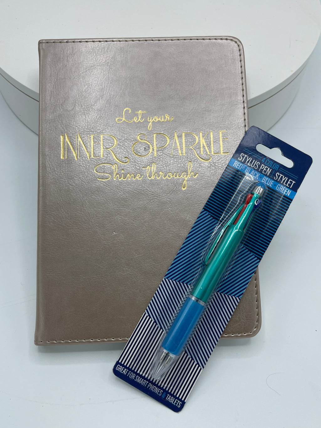 Let Your Inner Sparkle...Metallic Beige Journal w/ FREE Four Color Gel Pen/Stylus