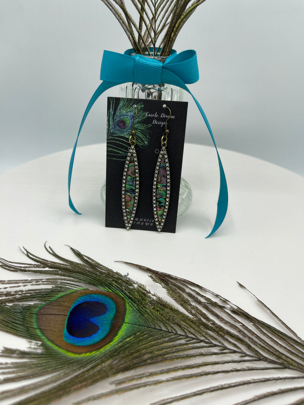 Rhinestone Abalone Look Earrings