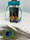 Metallic Gold & Pink Leather Snake Skin Hypoallergenic Earrings w/ Sapphire Dangle Rhinestone