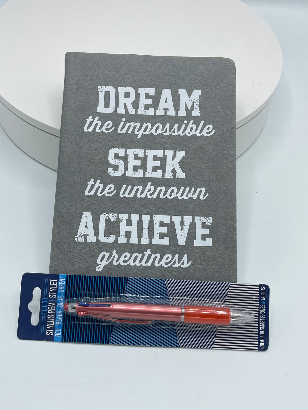 Dream the Impossible Gray Journal w/ FREE Four Color Gel Pen/Stylus