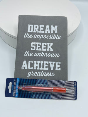 Dream the Impossible Gray Journal w/ FREE Four Color Gel Pen/Stylus