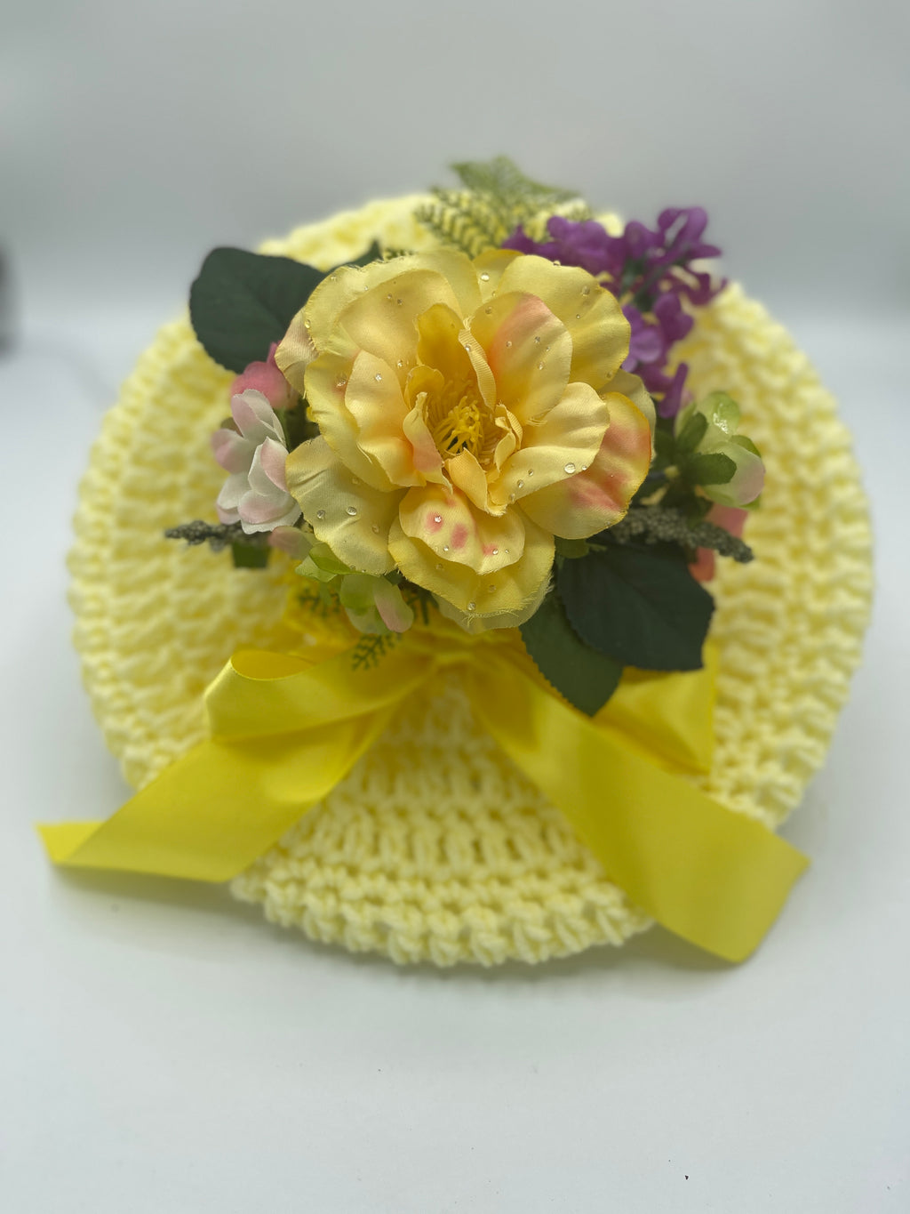 Yellow Floral Cookie Wrap w/ Yellow Satin Drawstring Bow
