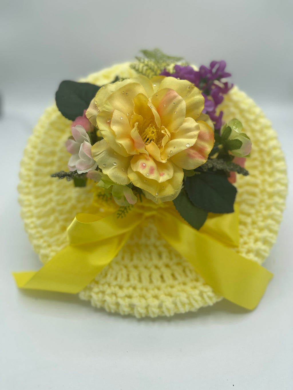 Yellow Floral Cookie Wrap w/ Yellow Satin Drawstring Bow