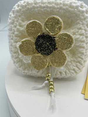 White Gift Bag w/Glitter Floral Embellishment