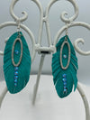 Turquoise Leather Feathers w/Swarovski Crystals
