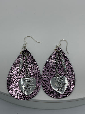 Purple & Black Snake Skin Leather Earrings