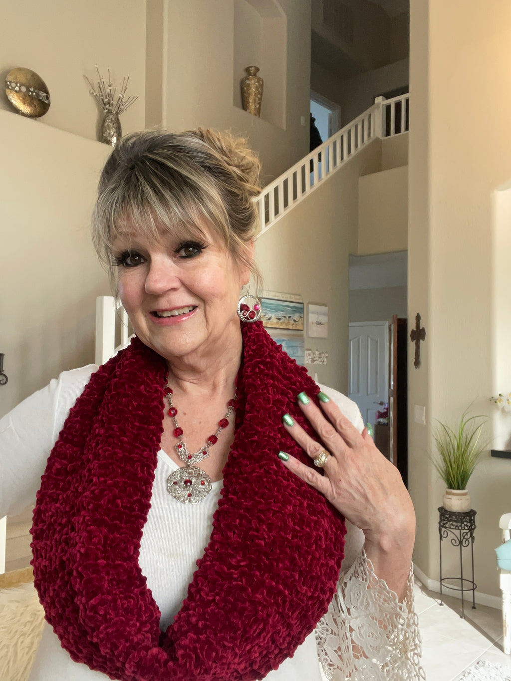 Ruby Red Hand Knitted Velvet Scarf